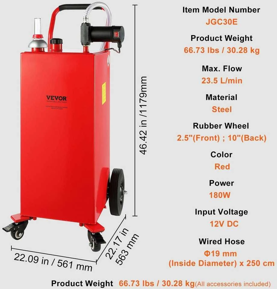 VEVOR 113 litrų degalų vežimėlis su 180W pompa