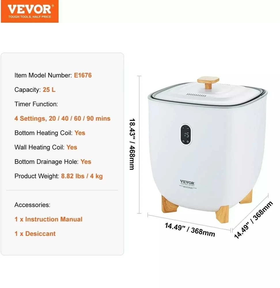 Vevor 25L rankšluosčių šildytuvas su LED ekranu