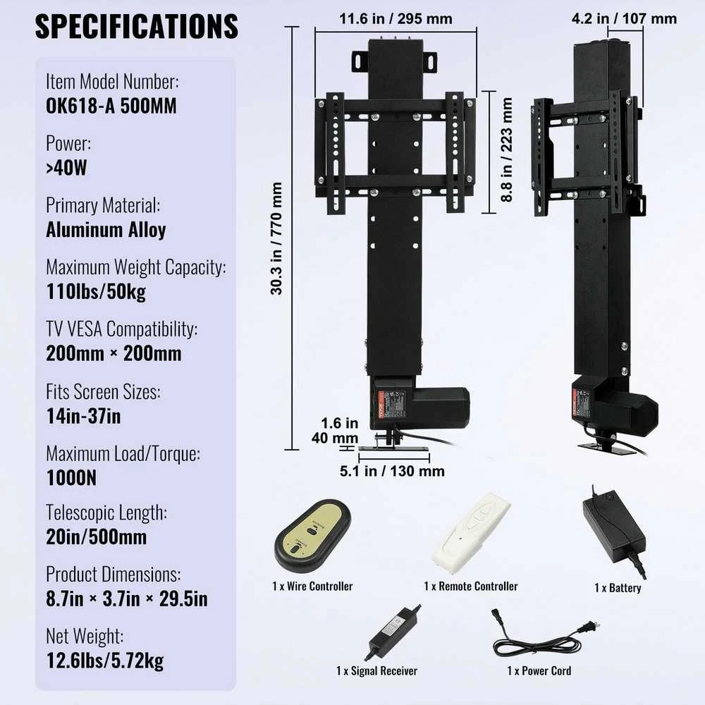 Laikiklis Vevor Automatinis TV pakėlėjas 77–127 cm televizoriams