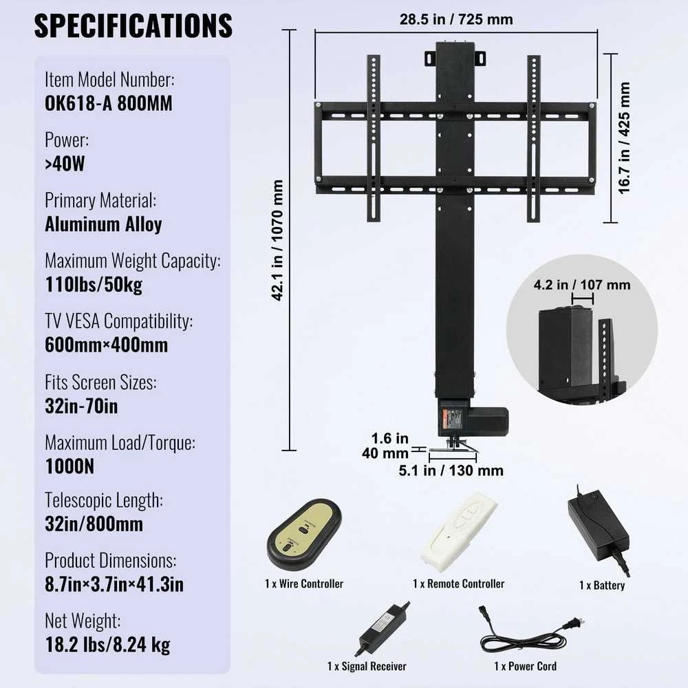 Laikiklis Vevor Elektrinė TV pakyla montuojama LCD/LED/OLED televizoriams