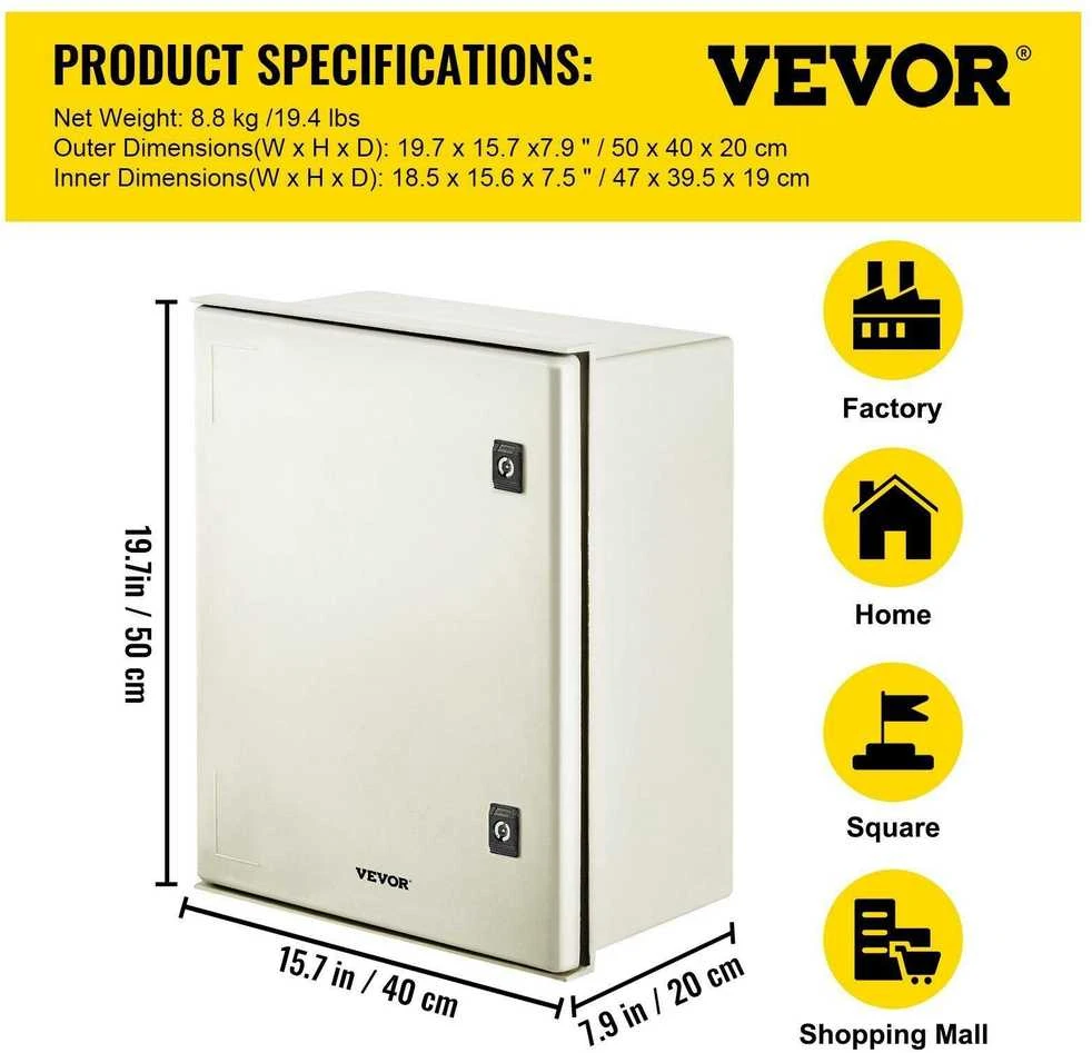 VEVOR Sieninis stiklo pluošto elektros dėžutė
