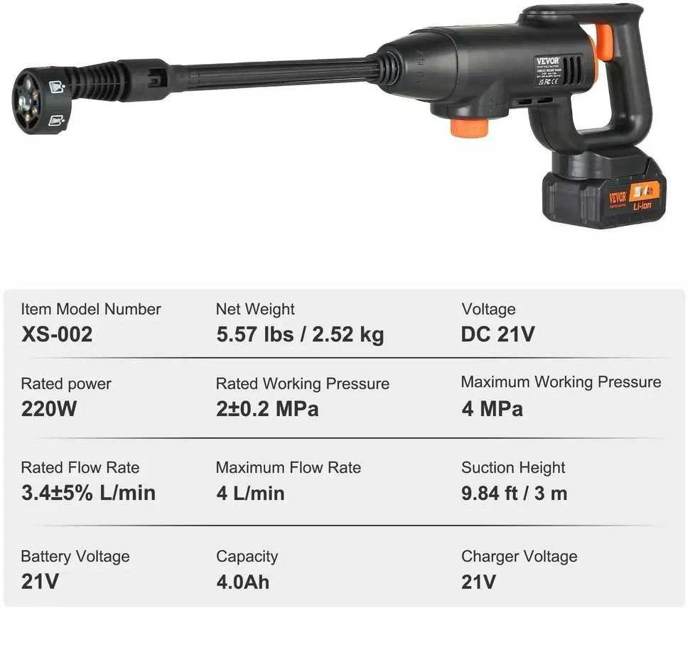 VEVOR Aukšto slėgio belaidis plovimo įrenginys 580 PSI