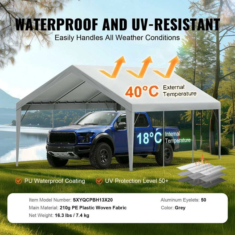 VEVOR Pakeičiamas automobilių stoginės tentas 396 x 610 cm, pilkas