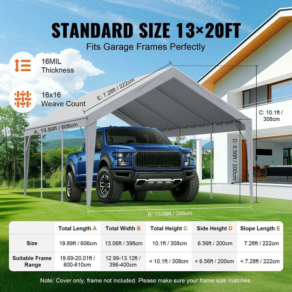 VEVOR Pakeičiamas automobilių stoginės tentas 396 x 610 cm, pilkas