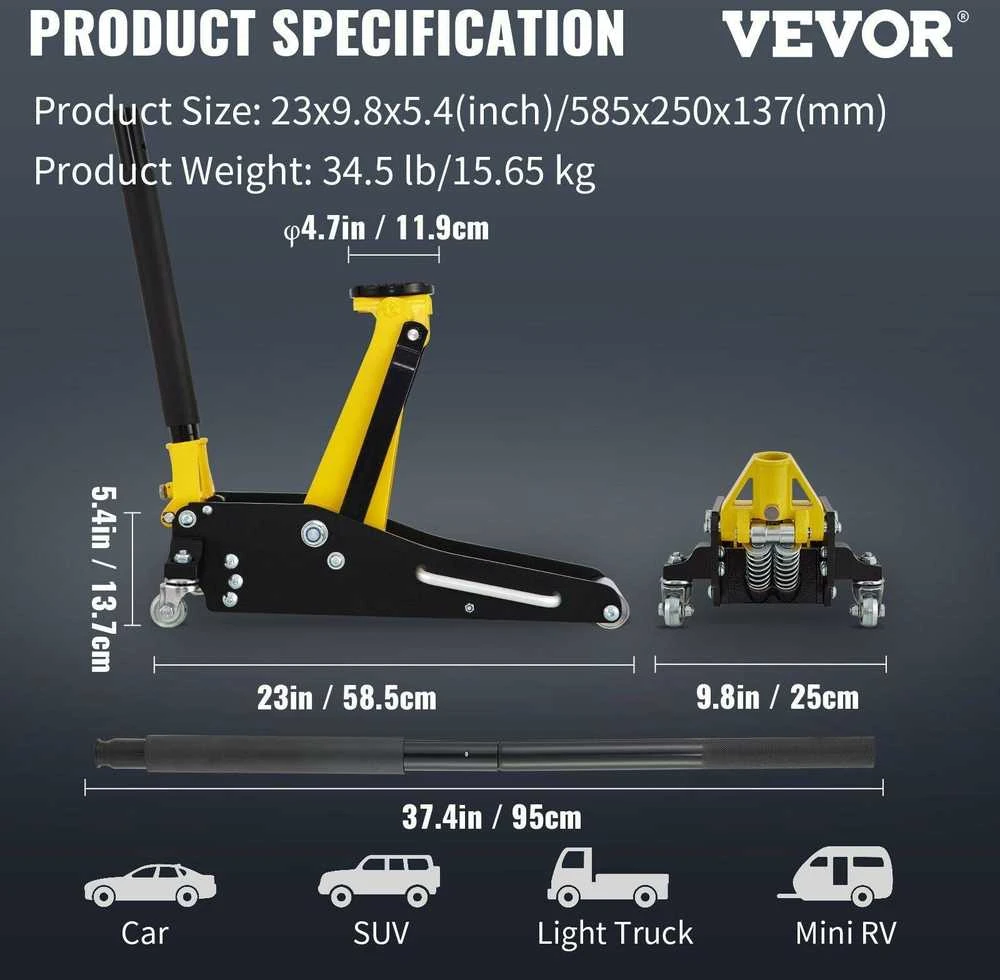 VEVOR Žemas profilis 1.5 tonos keltuvas