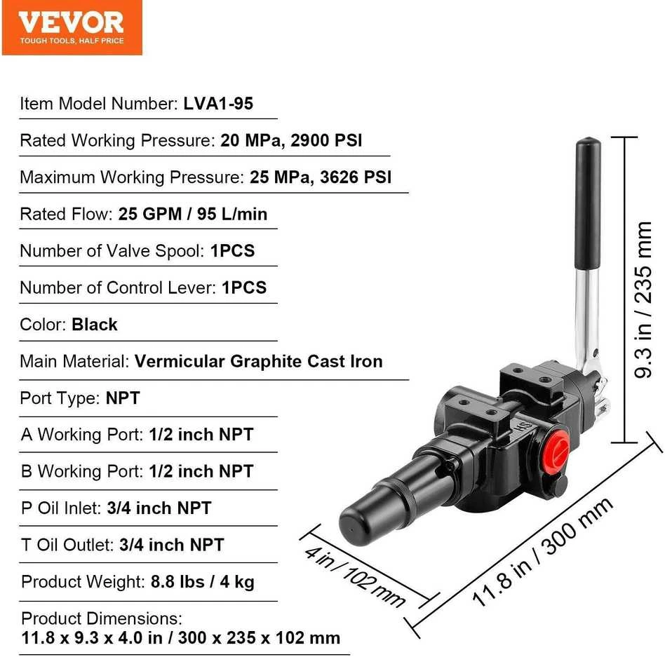 VEVOR Hidraulinis vieno skirstytuvo vožtuvas 95 l/min