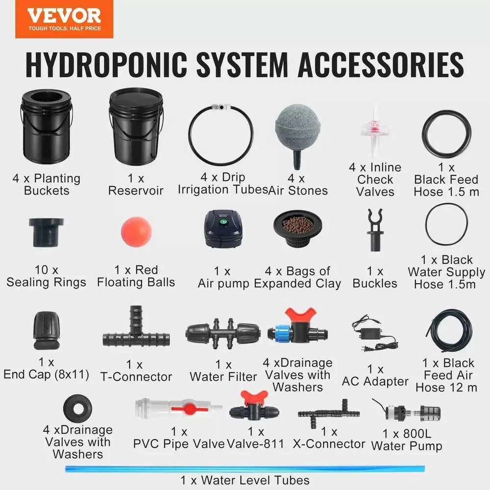 VEVOR Hydroponinis RDWC sistema su 4 kibirais