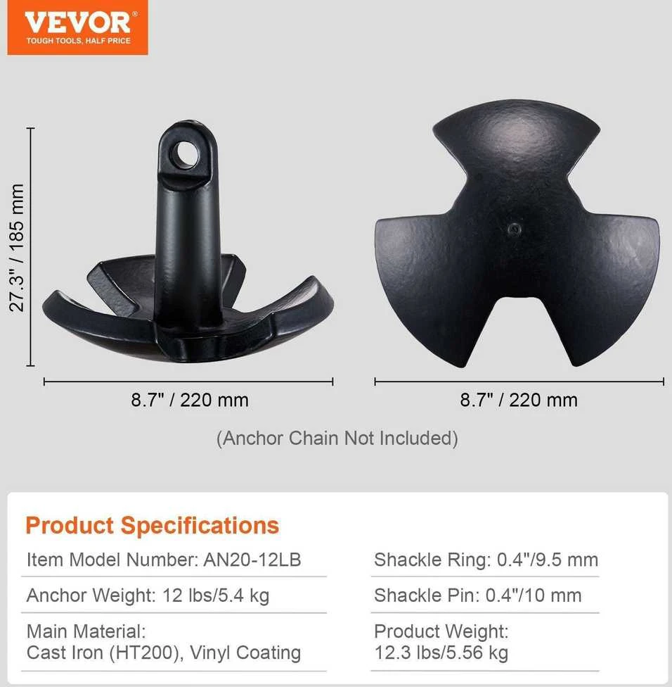 Vevor Upės inkaras 5,4kg su grandine