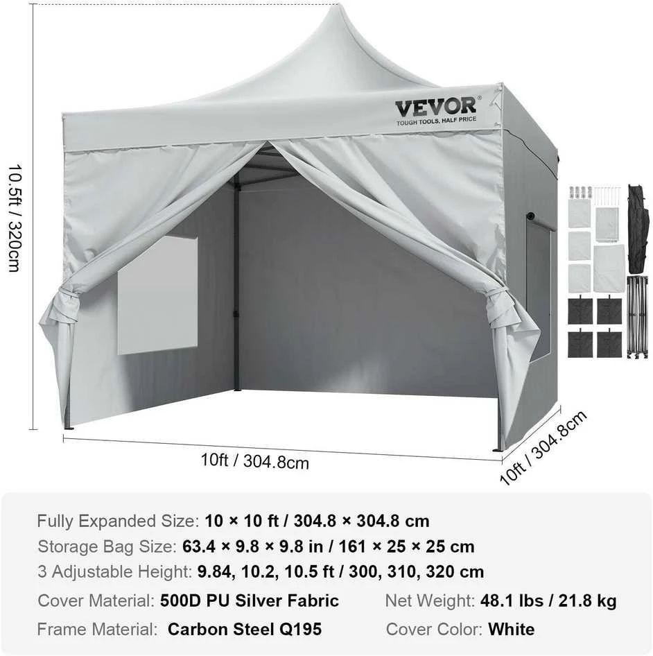 VEVOR Išskleidžiama pavėsinės palapinė 304x304cm su sienelėmis