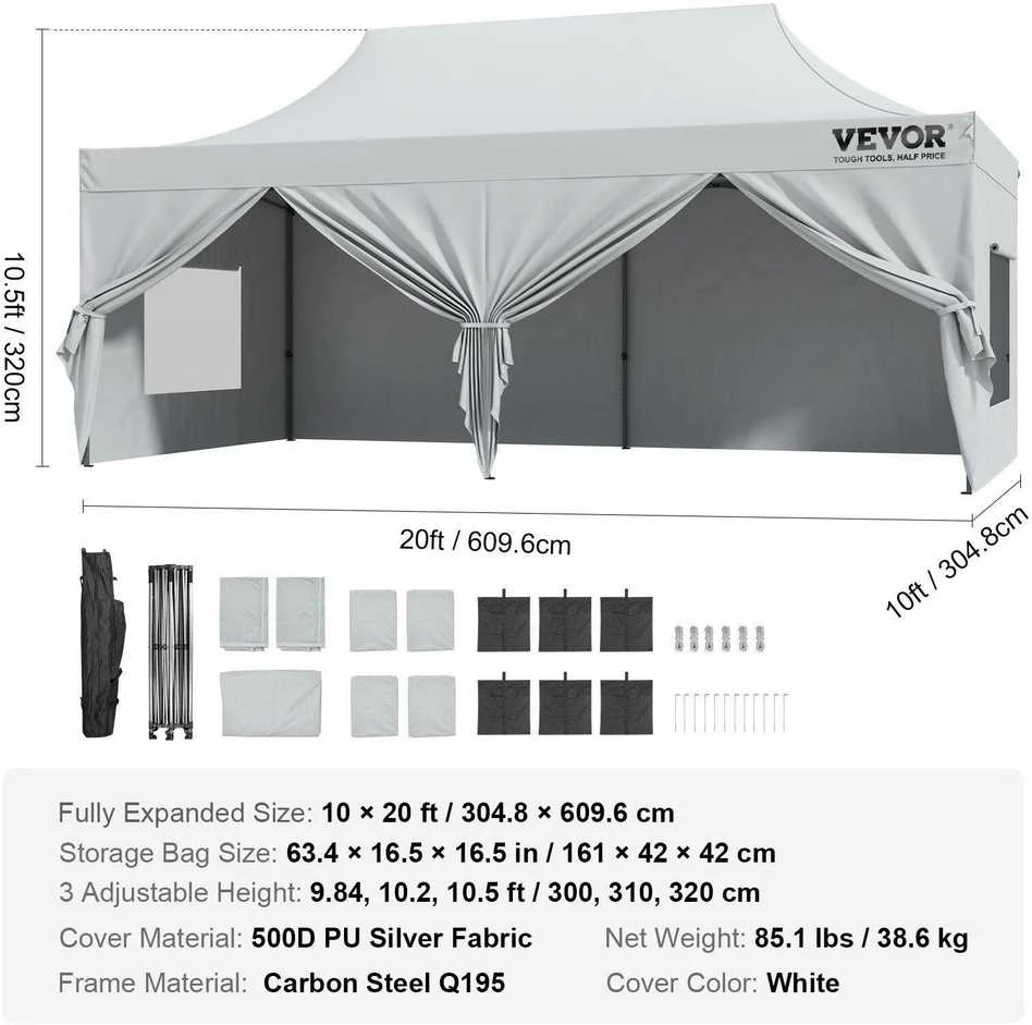 Vevor Lauko pavėsinė su sienelėmis ir maišu, 10x20 FT