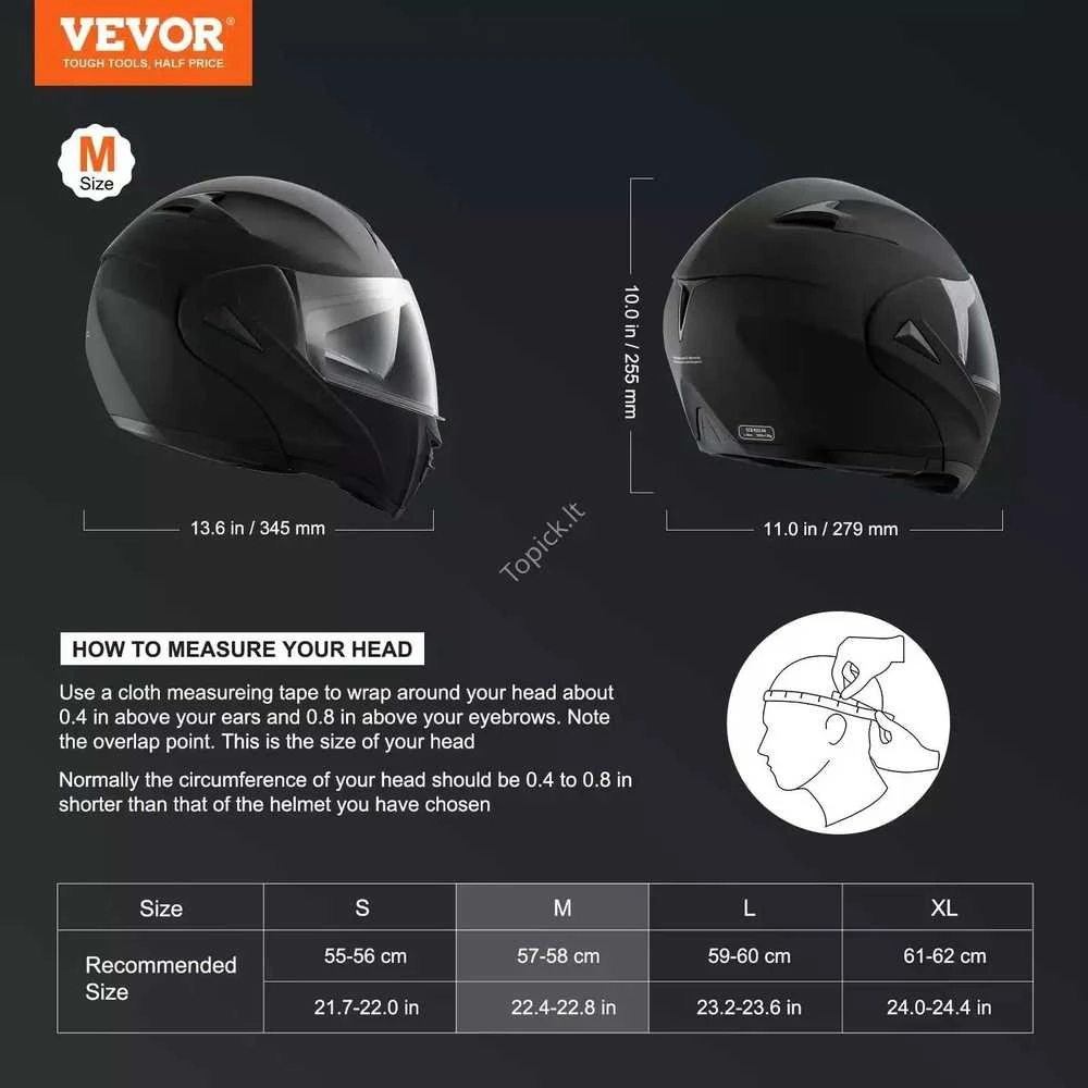 VEVOR Motociklų šalmas su "Bluetooth" lizdo funkcija