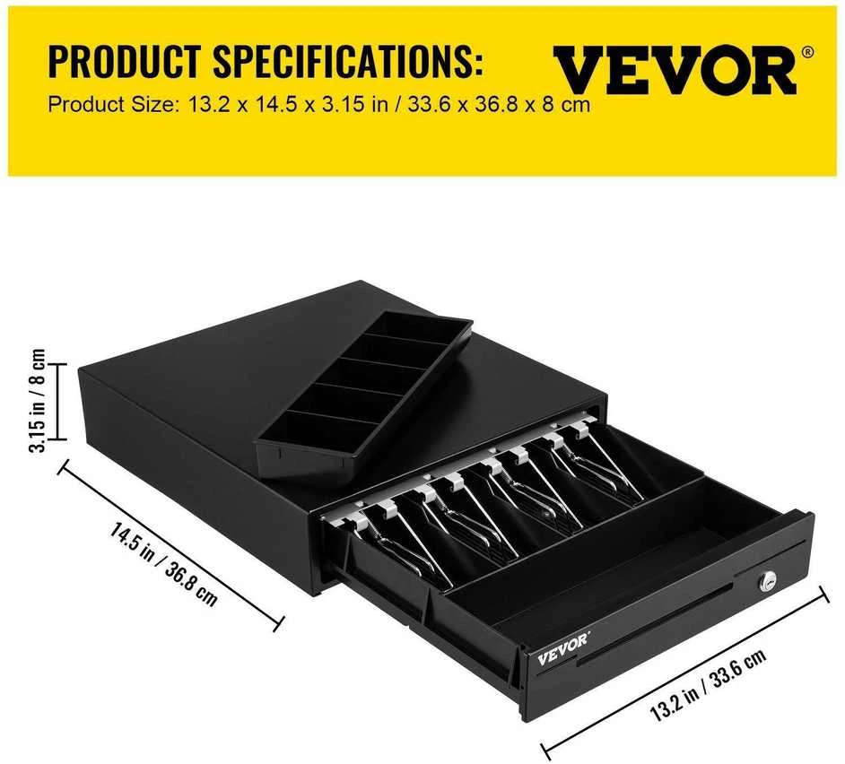 VEVOR Kasos stalčius 33 cm 12 V, POS sistemoms