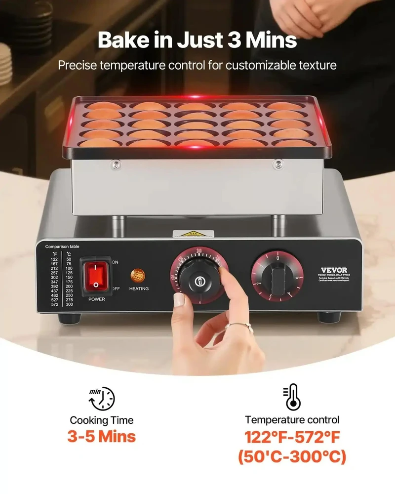 Vaflinė VEVOR komercinis elektrinis mini blynų kepimo aparatas 25 vnt.