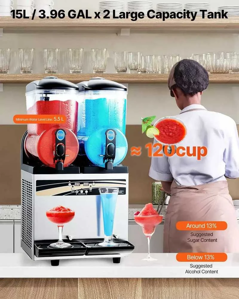 Vevor Komercinė šaldytų gėrimų gamykla 15L x 2 talpa