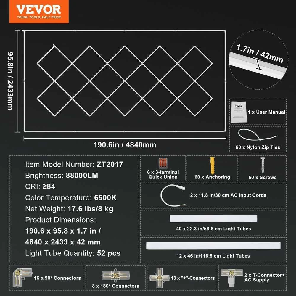Lubinis šviestuvas VEVOR Kvadratiniai LED garažo žibintai 88000LM