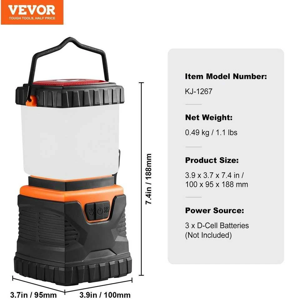 VEVOR LED stovyklavimo žibintas su baterijomis