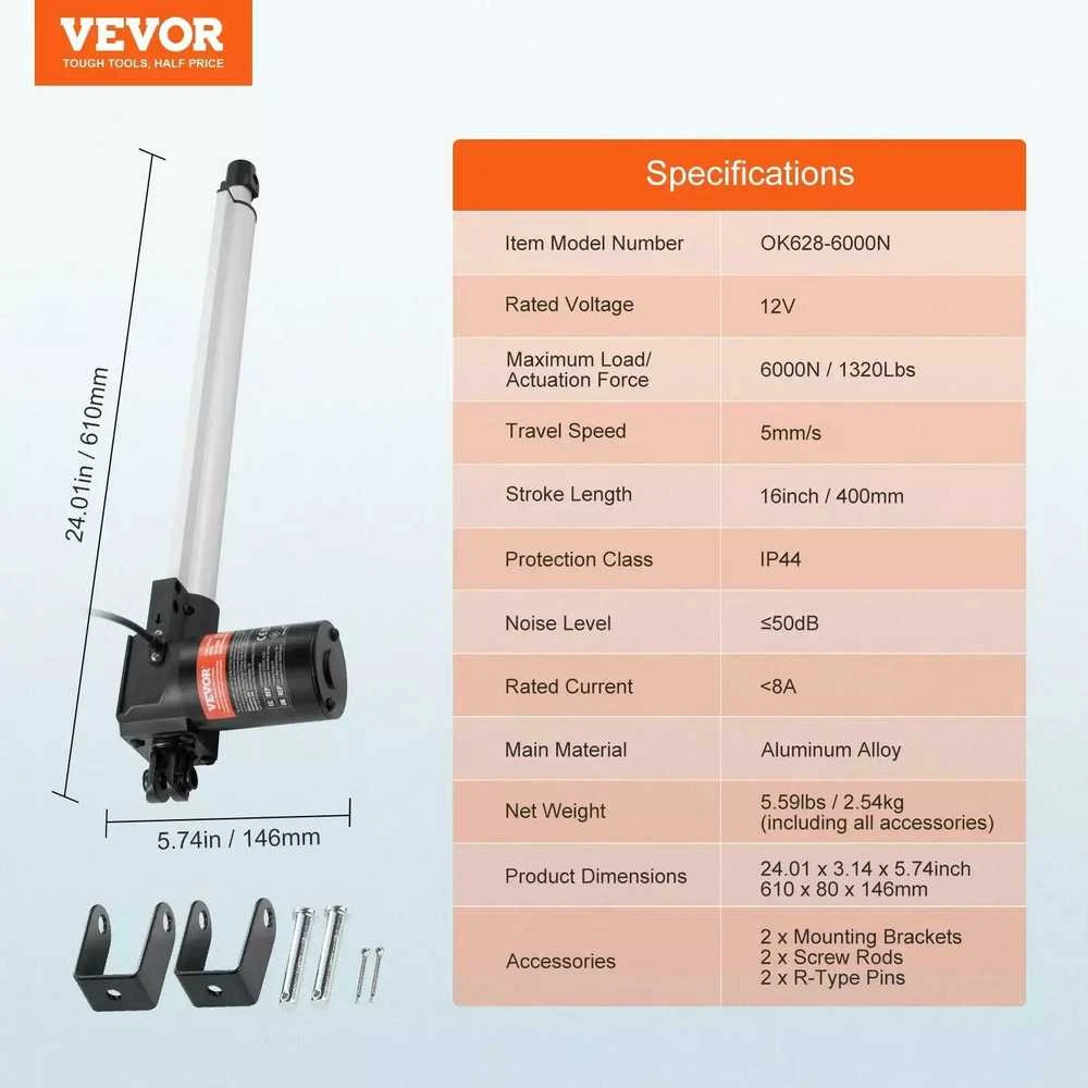 VEVOR 12V linijinis pavaras 16" 1500N