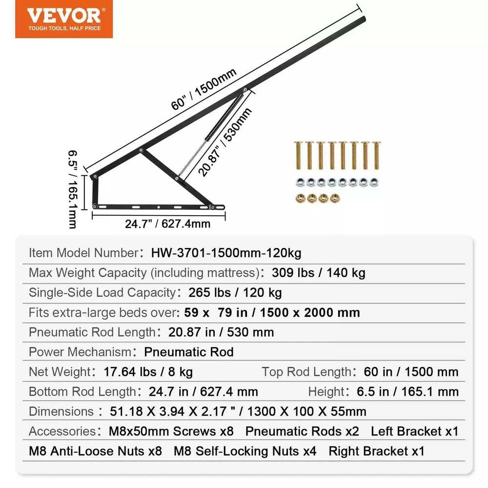 Vevor Stacionarus lovos pakėliklis 150x200 cm