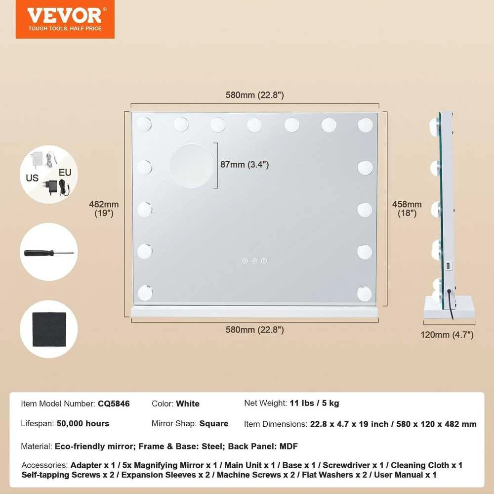 VEVOR tualeto veidrodis su apšvietimu ir USB