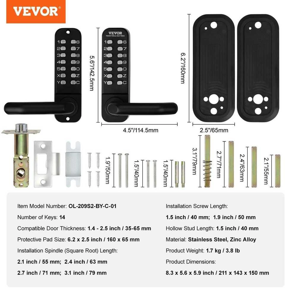 VEVOR Mechaninė raktų neturinti durų spyna