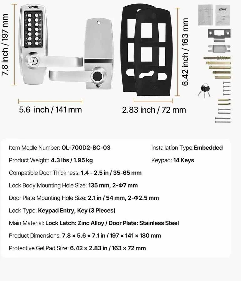 VEVOR Mechaninė kodinė spyna su 14 mygtukų