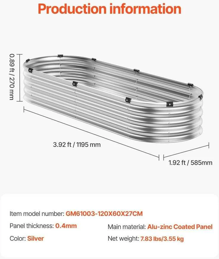 VEVOR Metalinė daržovių lysvė 1195x585x270mm sidabrinė