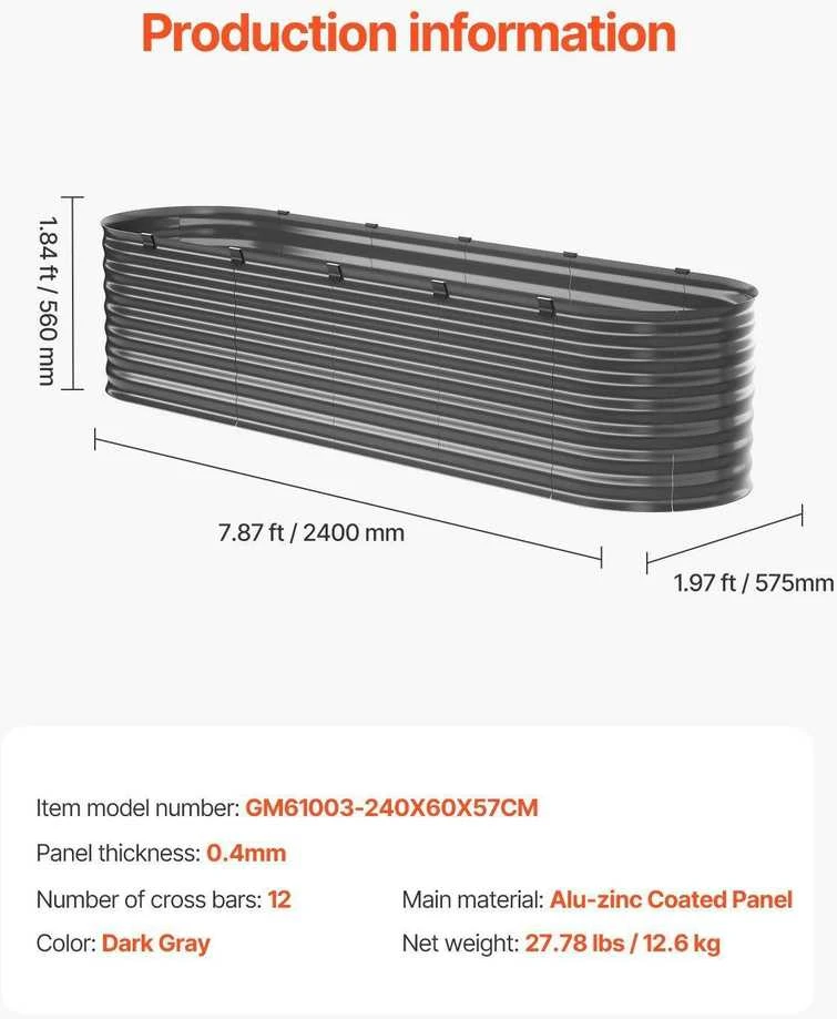 VEVOR Metalinė daržovių lysvė 240x60x56cm