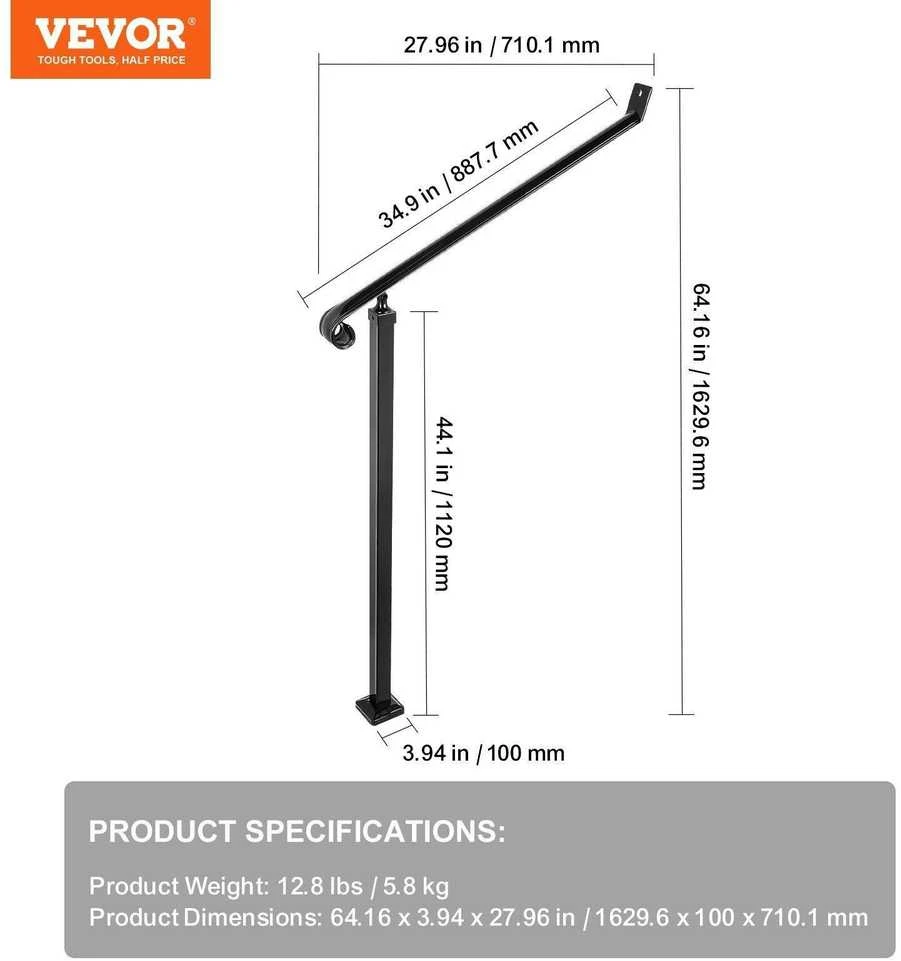 Vevor 40 mm kalto geležies turėklai laipteliams