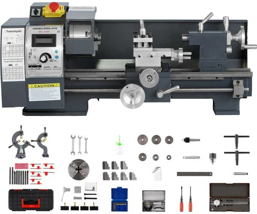 VEVOR 750W mini metalo tekinimo staklės su priedų dėže