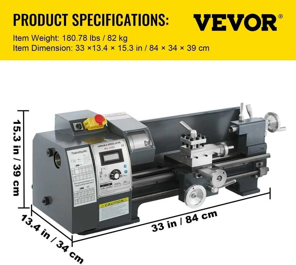VEVOR 750W mini metalo tekinimo staklės su priedų dėže