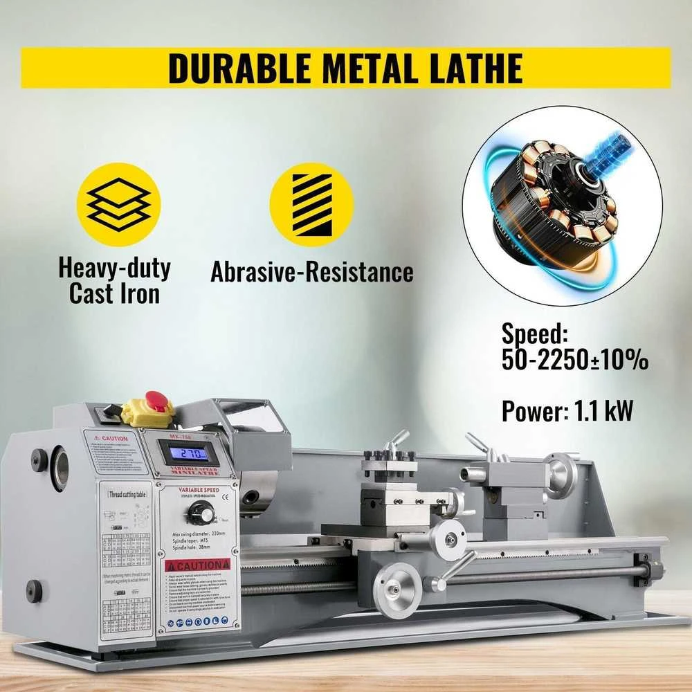VEVOR 1100W mini metalo tekinimo staklės 220x750 mm