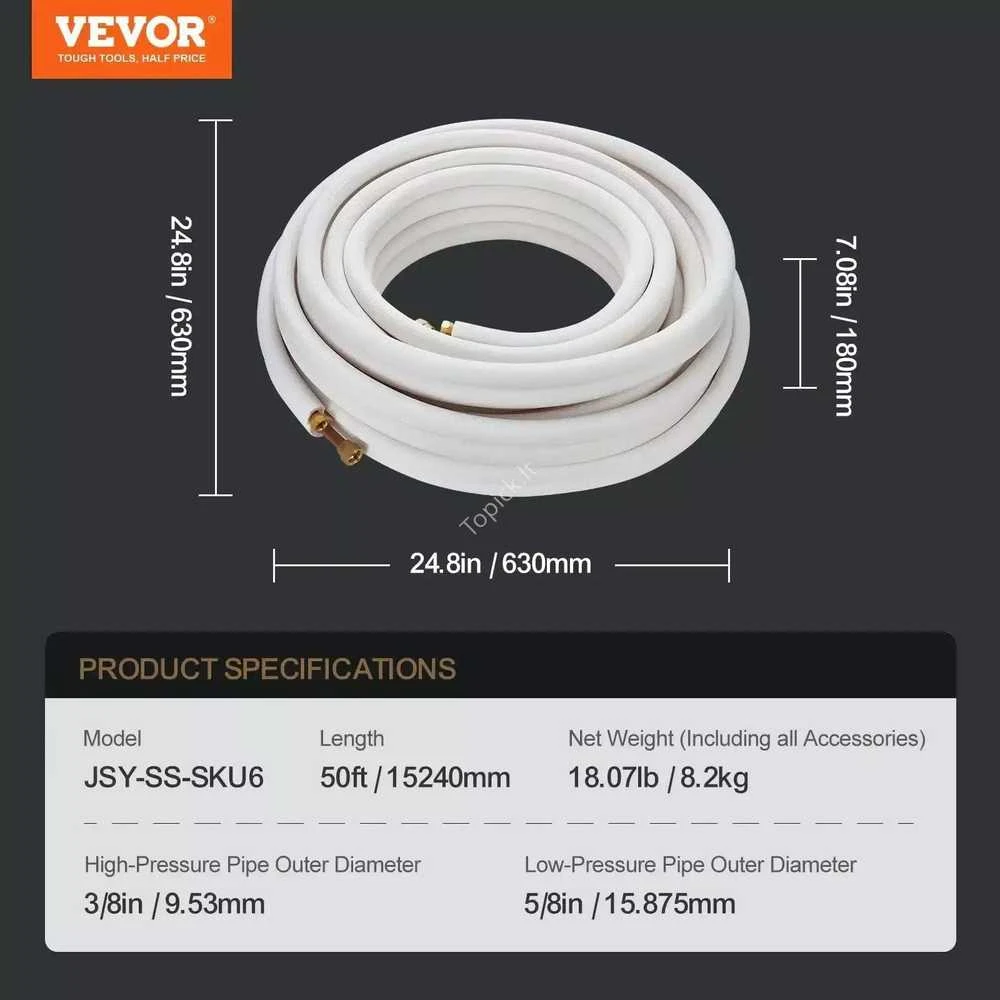 VEVOR 7620 mm mini split vamzdynų komplektas, varis ir izoliacija