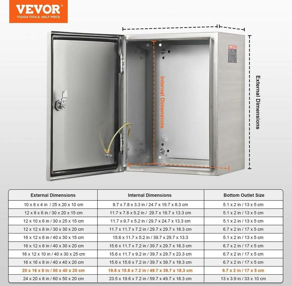 VEVOR Nerūdijančio plieno elektros dėžė, IP66