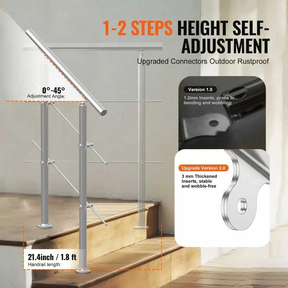 VEVOR Balkiai laiptams su 2 skersiniais