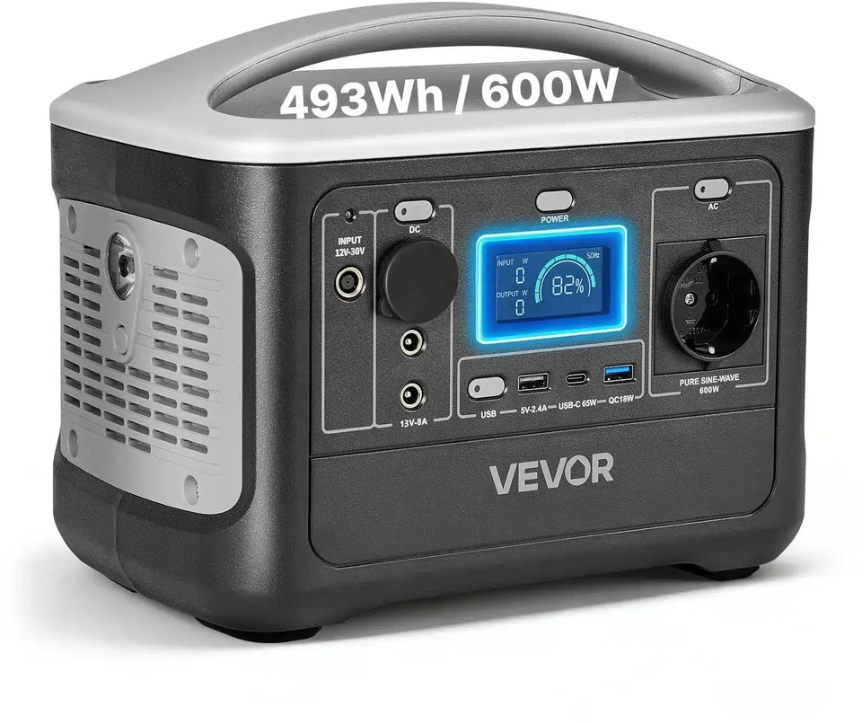 VEVOR Nešiojama 600W elektros stotis su LiFePO4 akumuliatoriumi