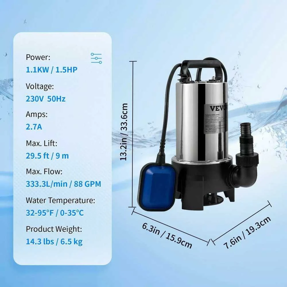 VEVOR Panardinamas vandens siurblys 1100W, 20,000 l/h