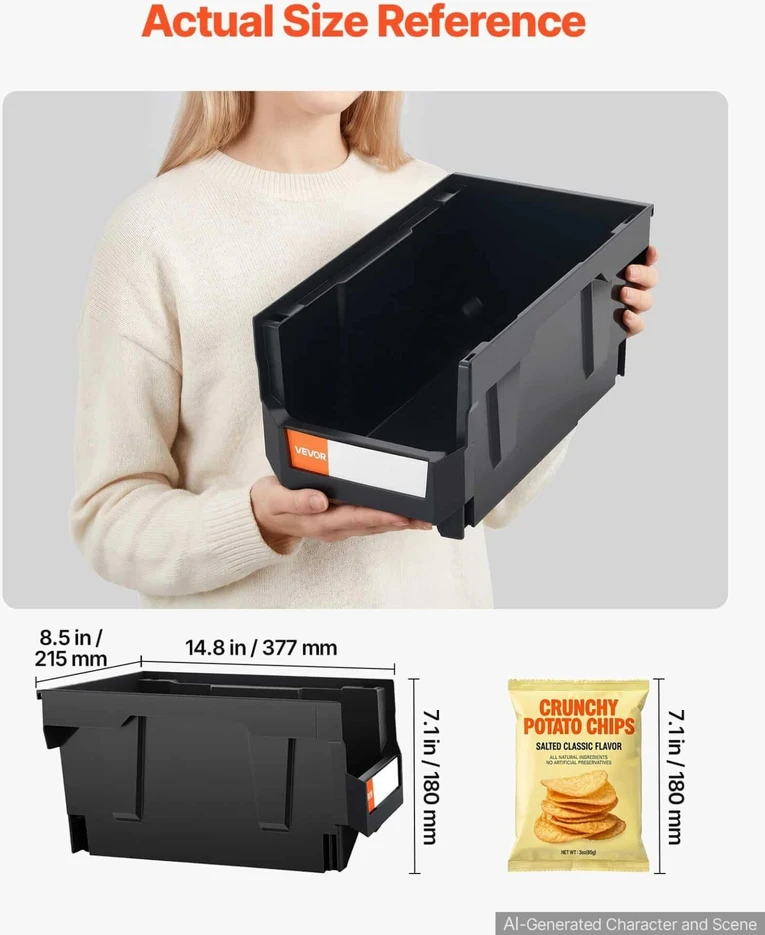 VEVOR Plastikinės sukraunamos saugojimo dėžės, 6 vnt., juodos