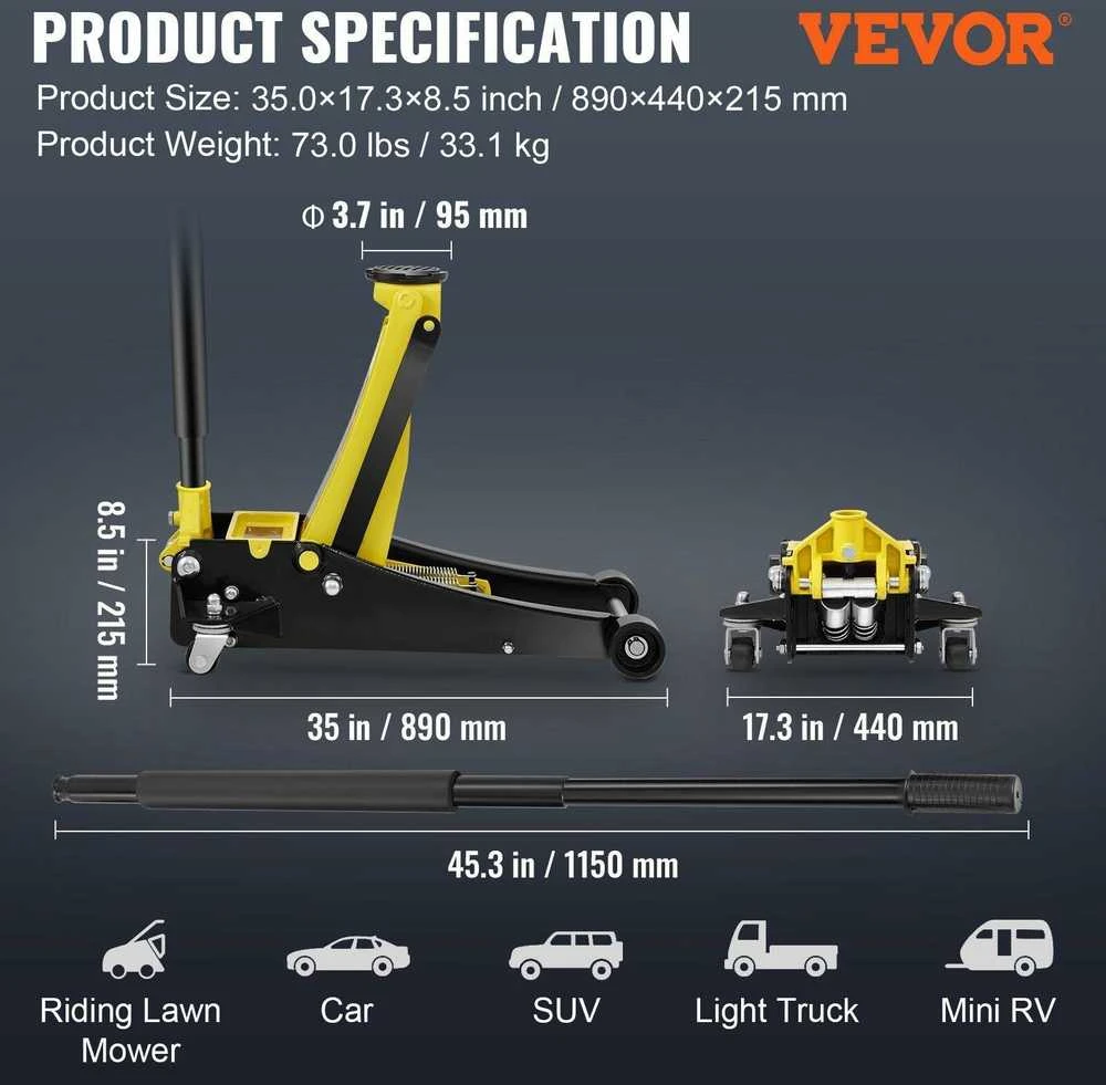 VEVOR Žemo profilio automobilis domkratas 3 tonų