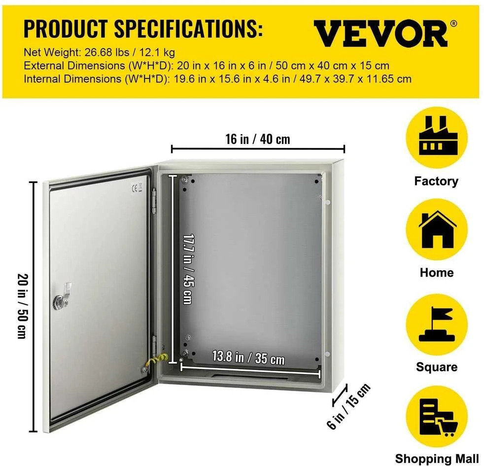 Plieninis elektros paskirstymo skydelis - 508x406x152 mm, IP65