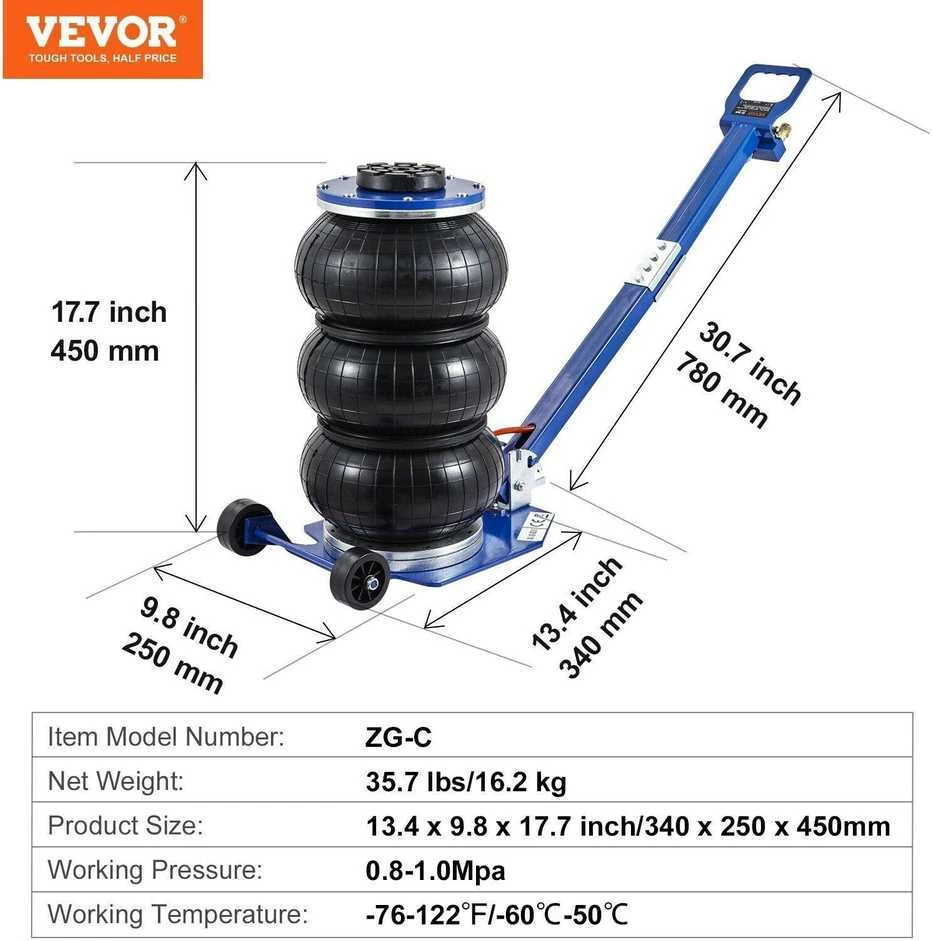 VEVOR Oro domkratas, 3 tonų, pakelia iki 45 cm