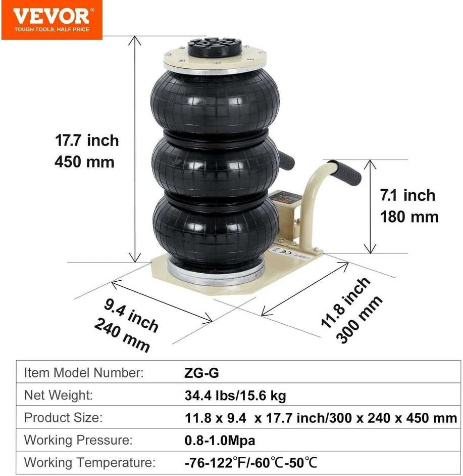 VEVOR Pneumatinis kėliklis 3 t, su trimis oro maišais