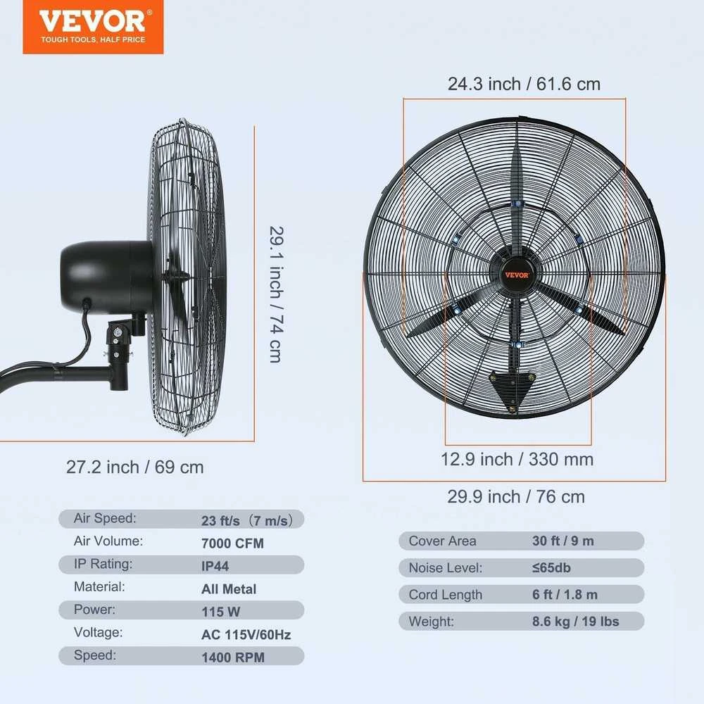 VEVOR 61 cm besisukrečiantis sieninis rūko ventiliatorius