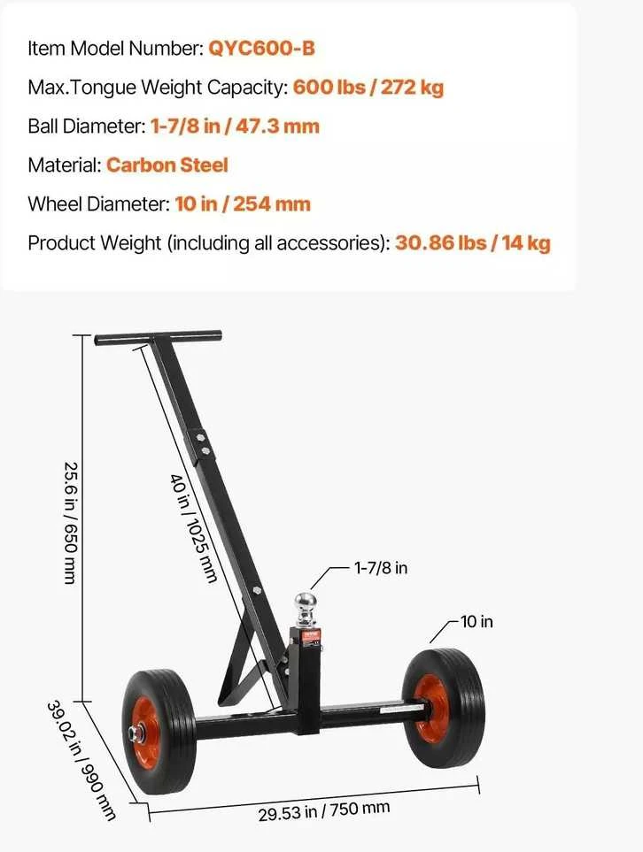 VEVOR 272 kg priekabos vežimėlis su reguliuojamu aukščiu