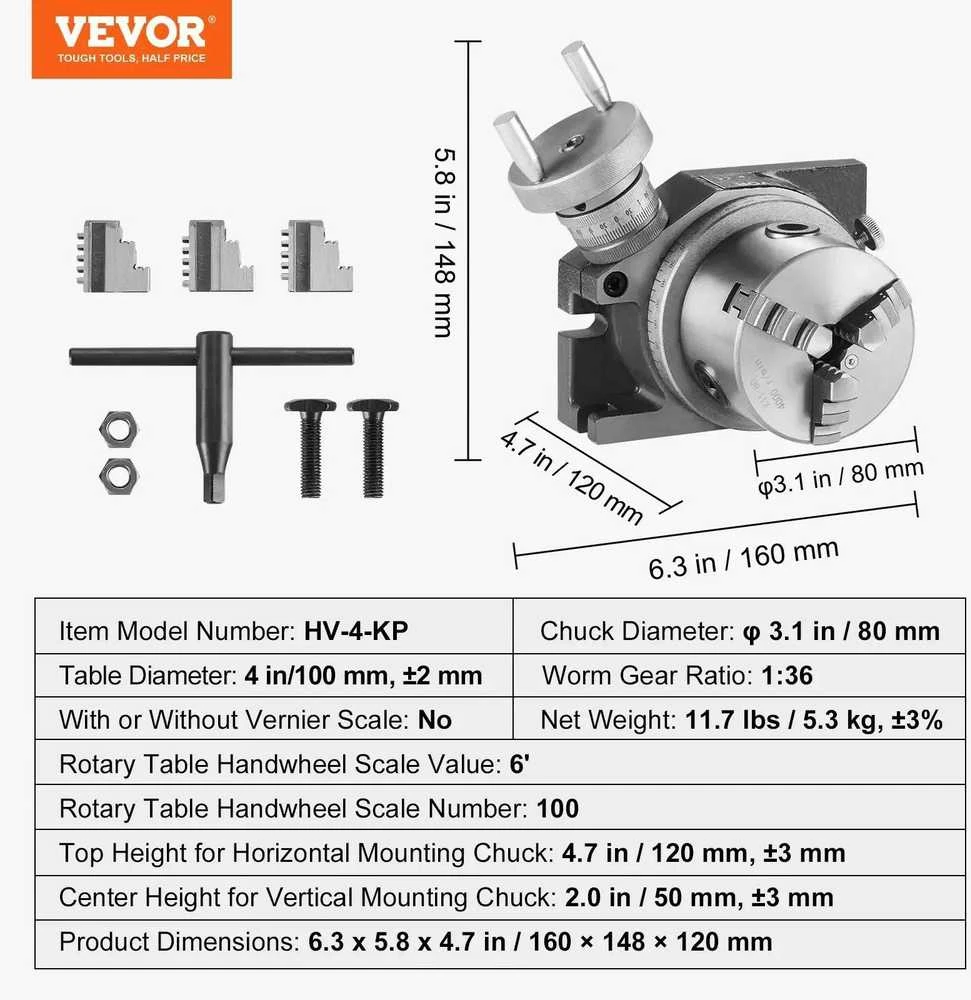 VEVOR Rotacinis stalas frezavimo staklėms, 100 mm