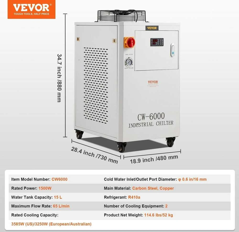 VEVOR Pramoninis vandens aušintuvas CW6000, CO2 lazeriui