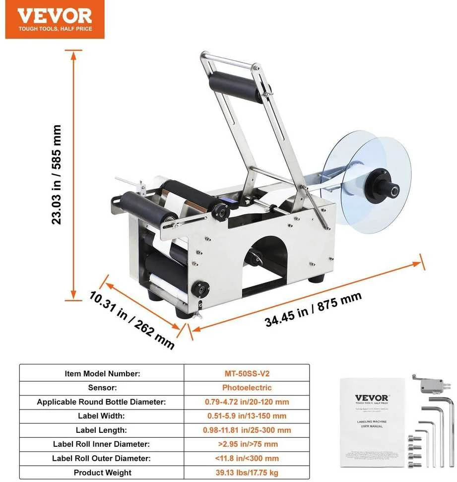 VEVOR Pusiau automatinė apvali butelių ženklinimo mašina