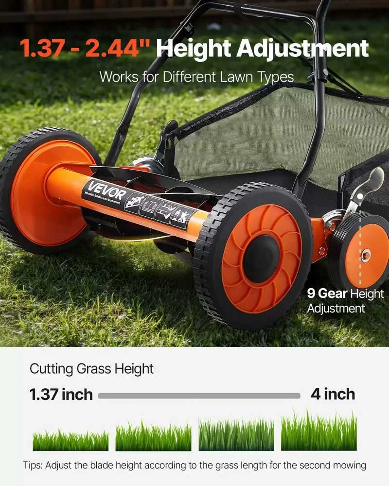 VEVOR 45 cm rankinė vejapjovė su žolės rinktuvu