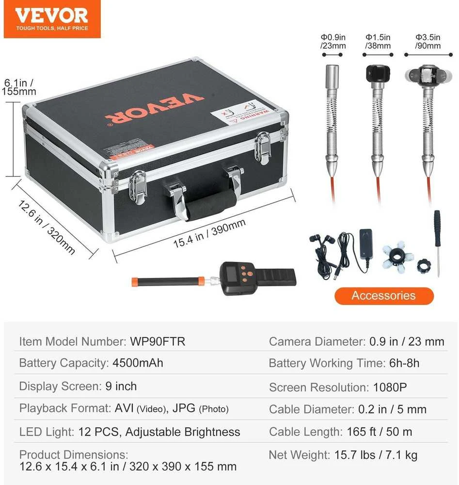 VEVOR Kanalizacijos kamera su 512Hz lokatoriumi ir 36X priartinimu