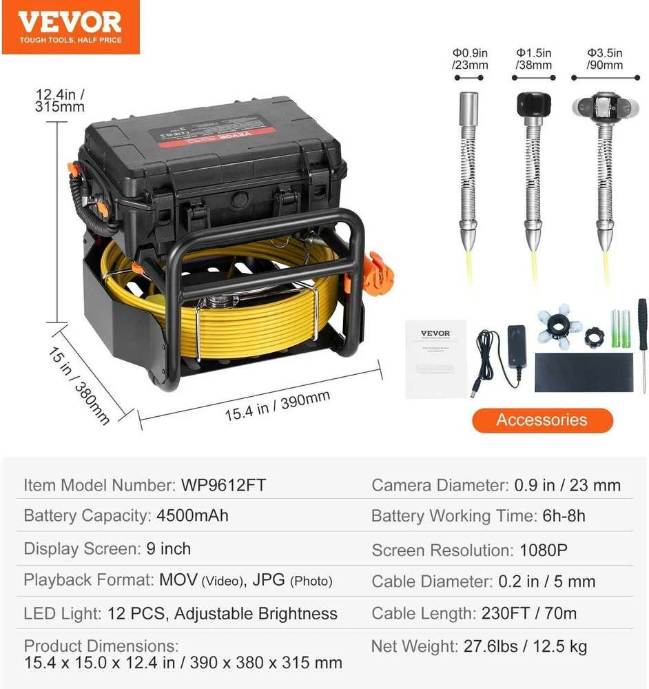 VEVOR 70 m kanalizacijos kamera su siųstuvu