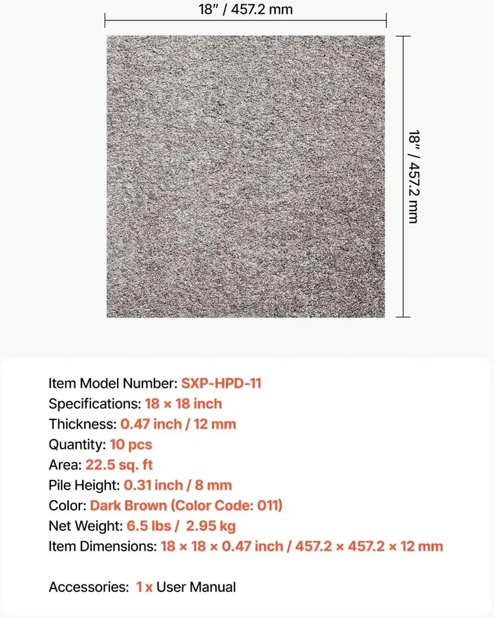 Savaime lipnios kiliminės plytelės 457 x 457 mm (10 vnt.) – Tamsiai ruda spalva